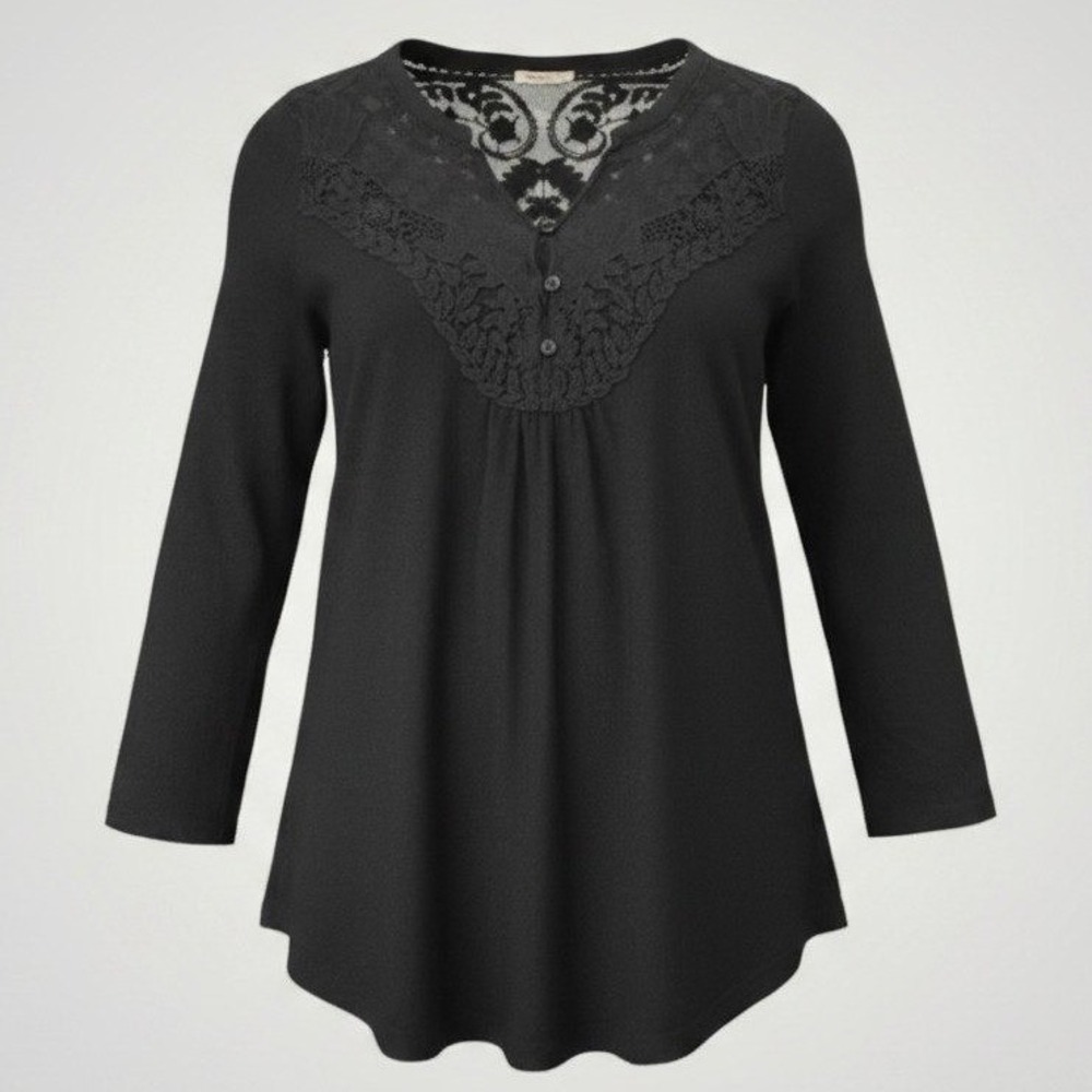 Meadow Rue Anthro Lace Yoke Tunic Women Medium Black Linen Victorian Romantic